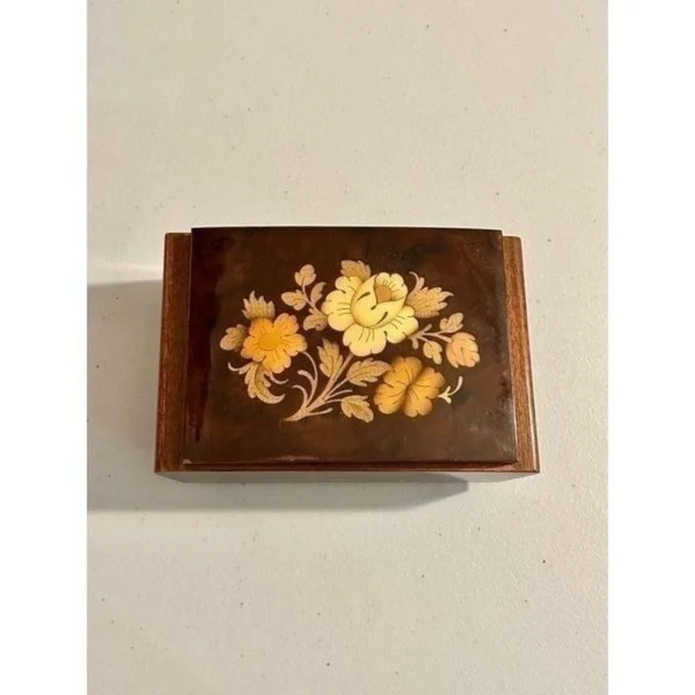 Vintage Reuge Swiss Musical Jewelry Box Floral Wood Marquetry Italy Last Waltz